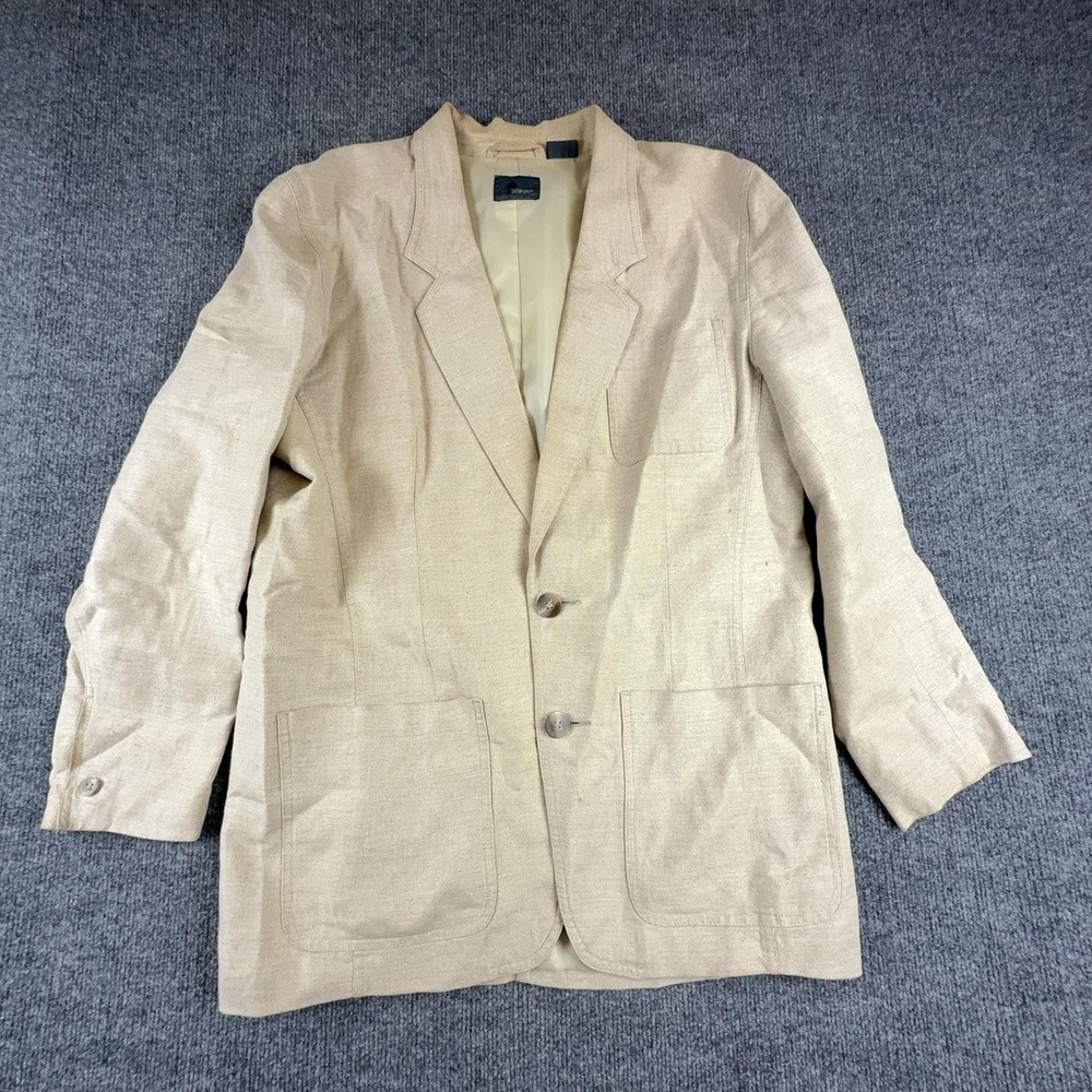 Lizwear Blazer Womens Large Beige Two Button Patch Pocket Lined Jacket Career